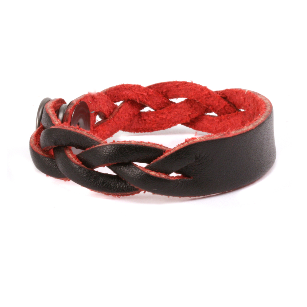 Leather & Faux Leather Leather Braided Bracelet 1/2" Black/Red 7 1/4" Long